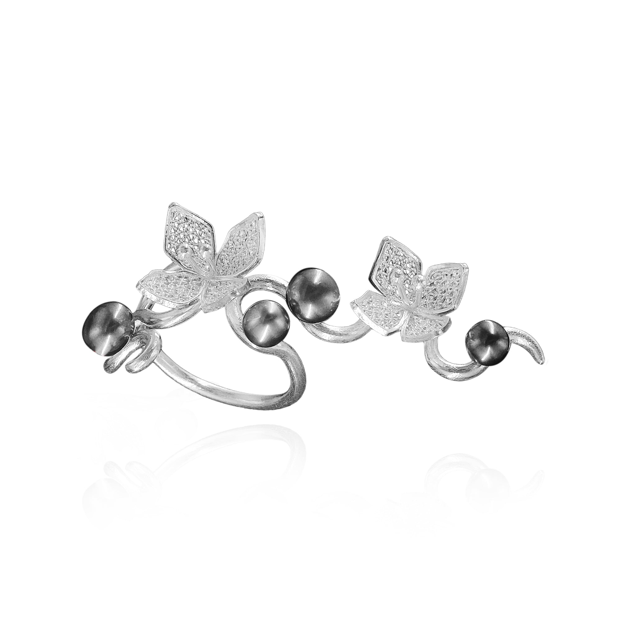 Fine and Sterling Silver Ixora Wrap Ring with Pearls